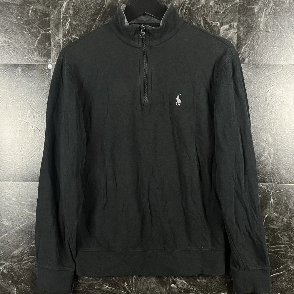 Polo Ralph Lauren Black Luxury Jersey Quarter Sweatshirt XS